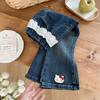 Girls' Cartoon Cat Embroidered Flared Denim Jeans with Lace Waist - Super Sweet Autumn Pants