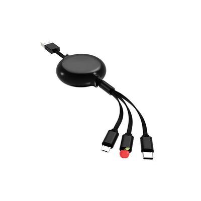 Single-Sided Retractable 3-in-1 Fast Charging Cable for Apple, Huawei, Android, and Type-C Devices.