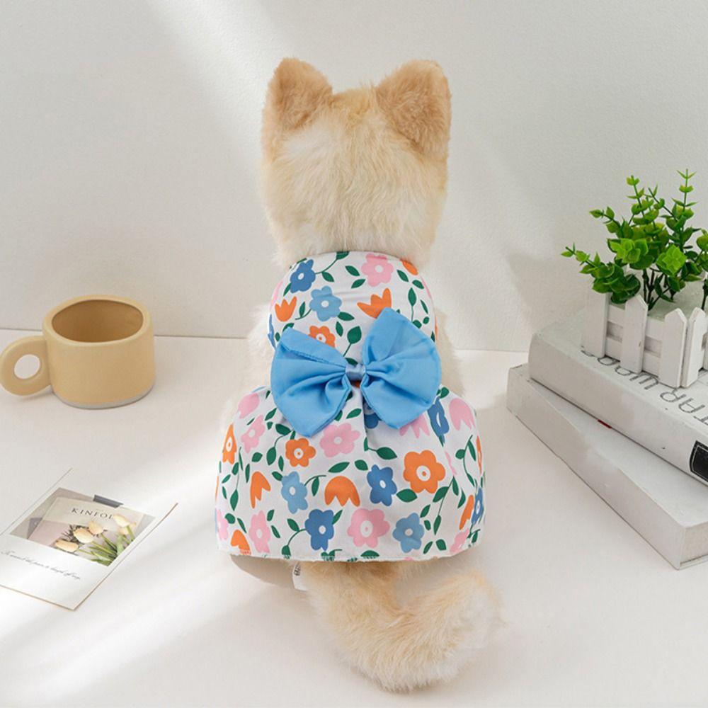 

Soft Bowknot Floral Dog Dress Polyester Princess Style Dog Dress Puppy Sleeveless Skirt Summer S розовый