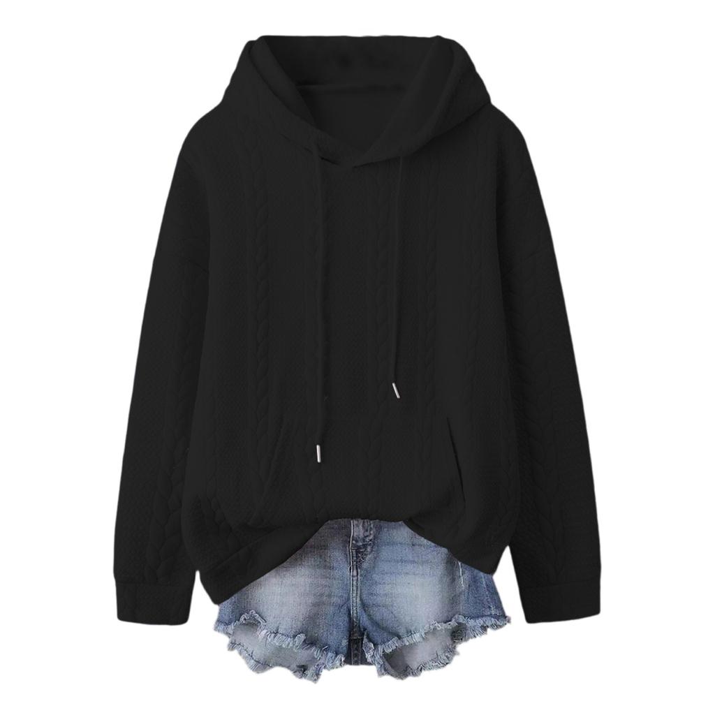 Women's Fashionable Solid Color Hooded Long Sleeved Sports Casual Pullover Sweatshirt Top