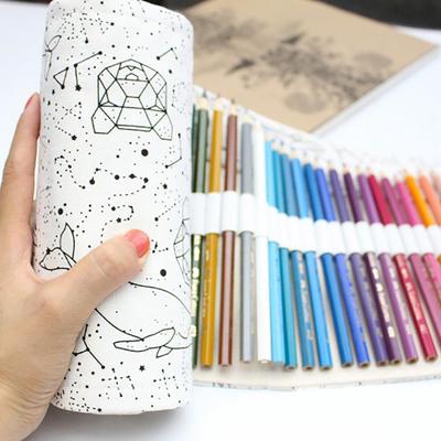 36/48/72 Holes Constellation Canvas Roll-up Pouch Pencil Case Sketch Brush Bag