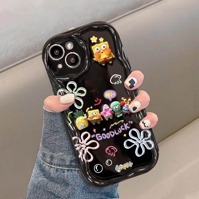 SpongeBob Friend Toy Cartoon Wave Soft Phone Case for 12 Mini 11 Pro XR 7 8 Plus 15 Pro 14 Plus 13 16 Pro Max SE 16E