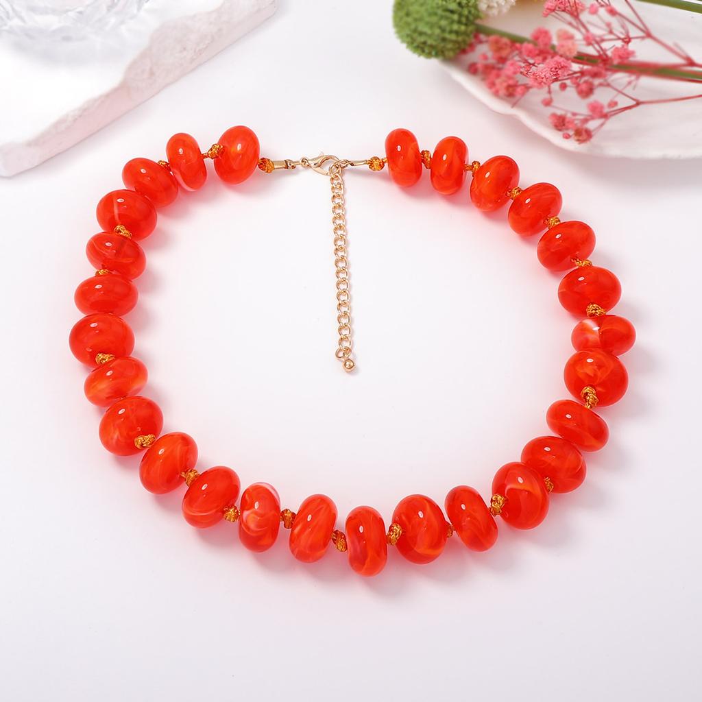 Fashion Personality Macaron Color Beaded Necklace Ins Wind Spring and Summer Holiday Atmosphere Women's Necklace