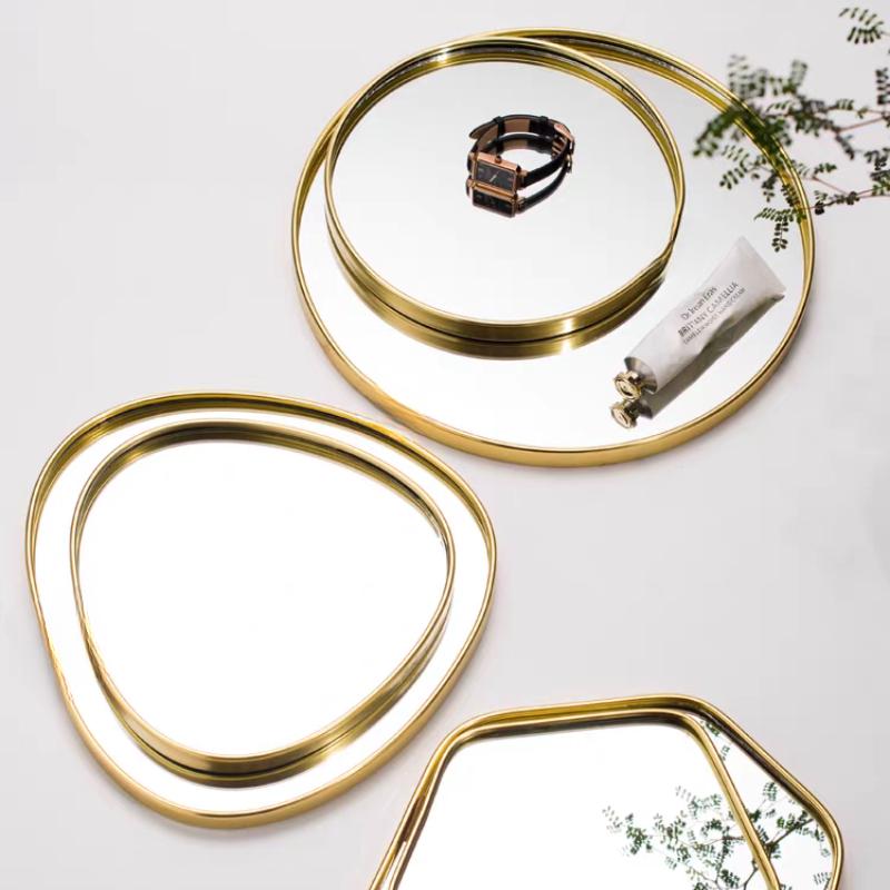 Nordischer Goldspiegel Tablett Leichter Luxus Zuhause Schmuck Tablett Rechteckiges Lager Tablett Einfache Tischdekoration Schmuckstücke Foto Requisiten