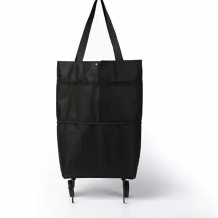 1 шт. Складная сумка-тоут, Маленькая тележка, Большая сумка для покупок в супермаркете, Ручная тележка для продуктов, Портативная сумка чёрный