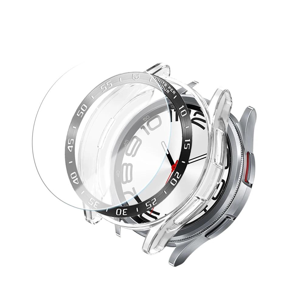 Tempered Glass+Bezel+Case for Samsung Watch 6 Classic 43mm 47mm Cover TPU Bumper All-Around Protector Clear Scratch Screen Shell