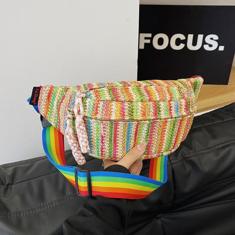 Women's straw bag  summer beach bag  colorful  large capacity  bag  fanny pack  fashion