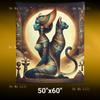 Dual Egyptian Goddess Bastet Tapestry Mystical Cat Deity Wall Hanging Ancient Art Spiritual Decor Protection Sacred Design