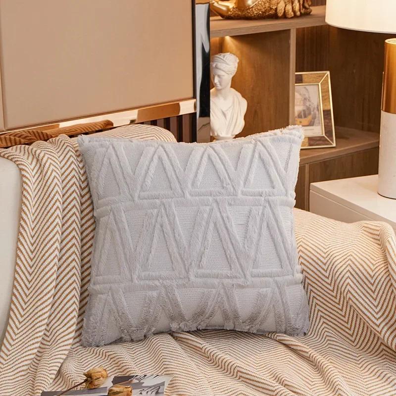 Plush Short Wool Cushion Cover 45x45cm Decorative Pattern Pillow Cover Velvet Sofa Pillow Case Home Decor Housse De Coussin