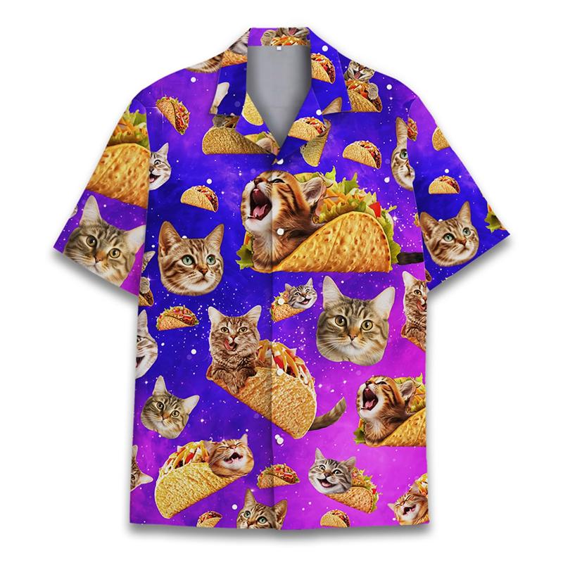 Magliette Divertenti con Stampa 3D di Procione da Uomo Camicetta Casual Hawaiana a Maniche Corte con Collo a Revers Camicia a Maniche Corte Estiva da Donna per le Vacanze