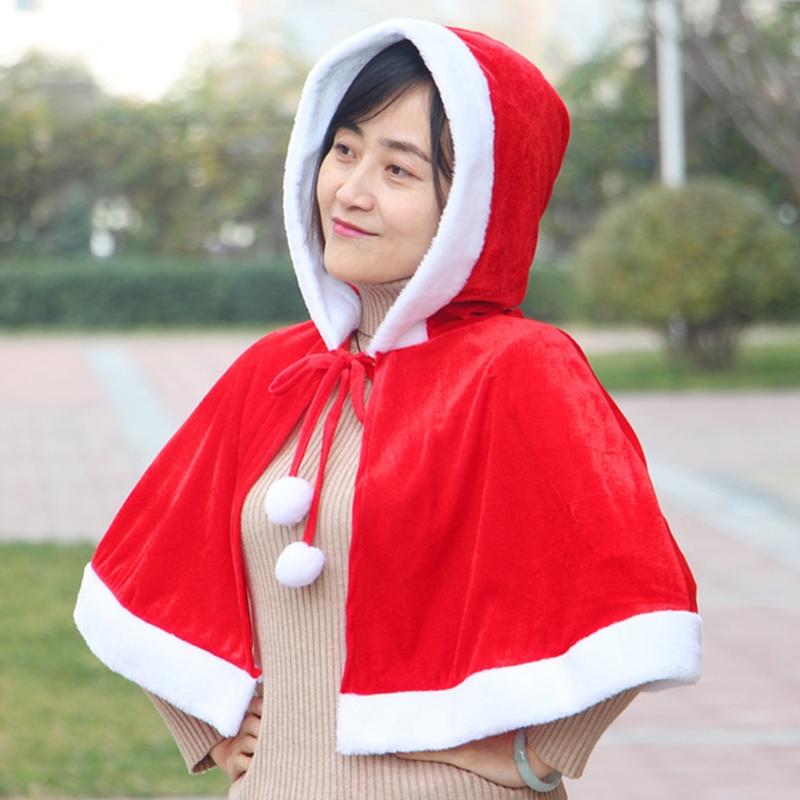 Christmas Santa Claus Party Costume Dress Up Shawl with Hat Outfit Red & White Gold Velvet 3 Type Optional for Adult Kid