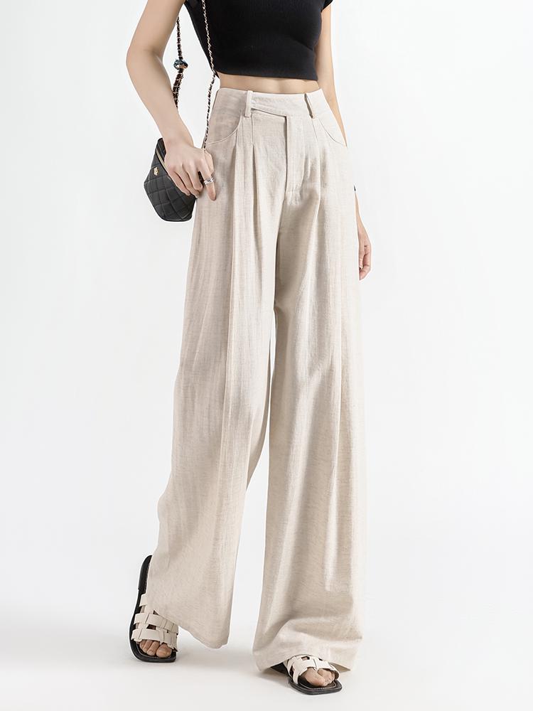Women's High-Waisted Wide-Leg Linen Pants - Summer 2026 Collection, Loose Fit, Tencel Cotton Blend, Floor-Length