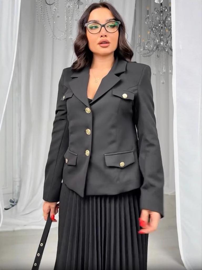 2024 Women's French Fashion V-Neck Suit with Pleated Skirt