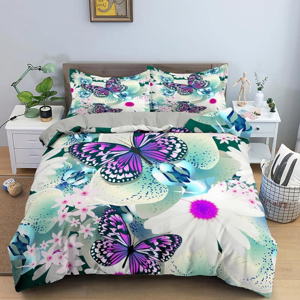 Purple Butterfly Soft Bedding Three-Piece Quilt Cover