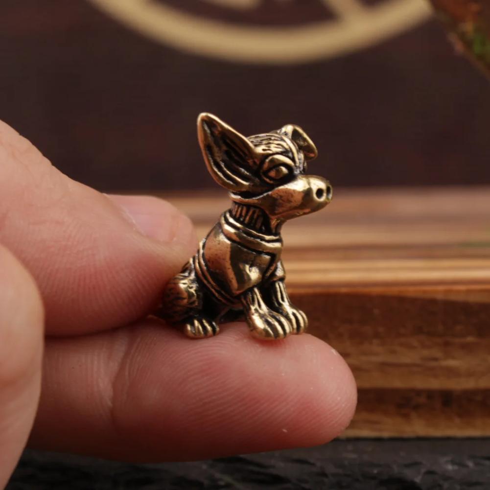 Solid Copper Puppy Sculpture Cute Dog Zodiac Brass Ornaments Antique Old Brass Tea Pet Small Home Decor