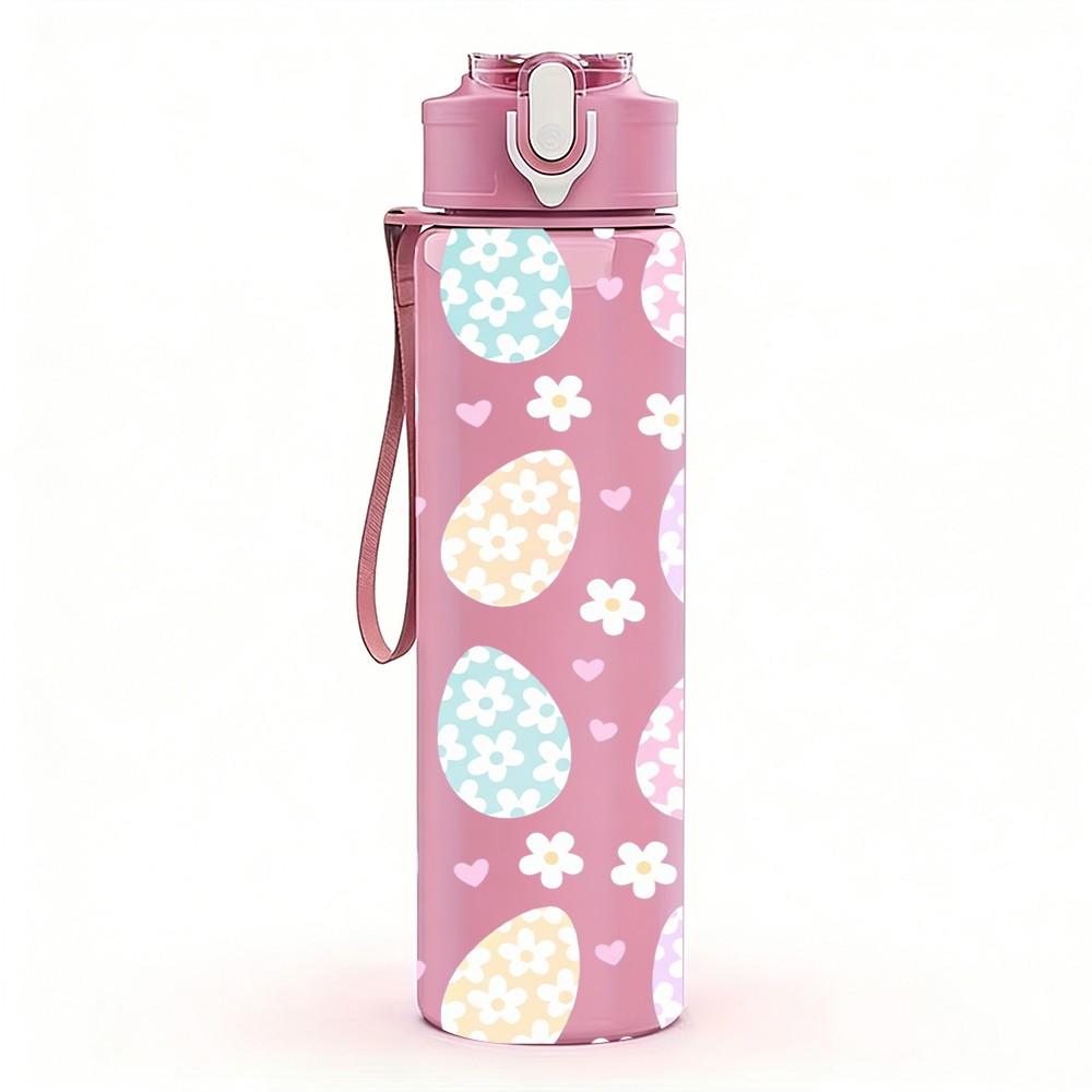 1PC Pastel Candy Cute Doodle Pattern Print 750ml Color Plastic Sports Water Bottle Leakproof Flip Straw Lid Suitable for Sports Office Home Use
