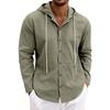 Men's Linen Casual Hooded Long Sleeve Cardigan Shirt for Beach Summer