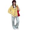 Women's top hooded autumn soft waxy yellow knitted cardigan women wear loose lazy sweater jacket