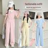 Trendy Girls' Ice Silk Short-Sleeve Two-Piece Set with Wide-Leg Pants