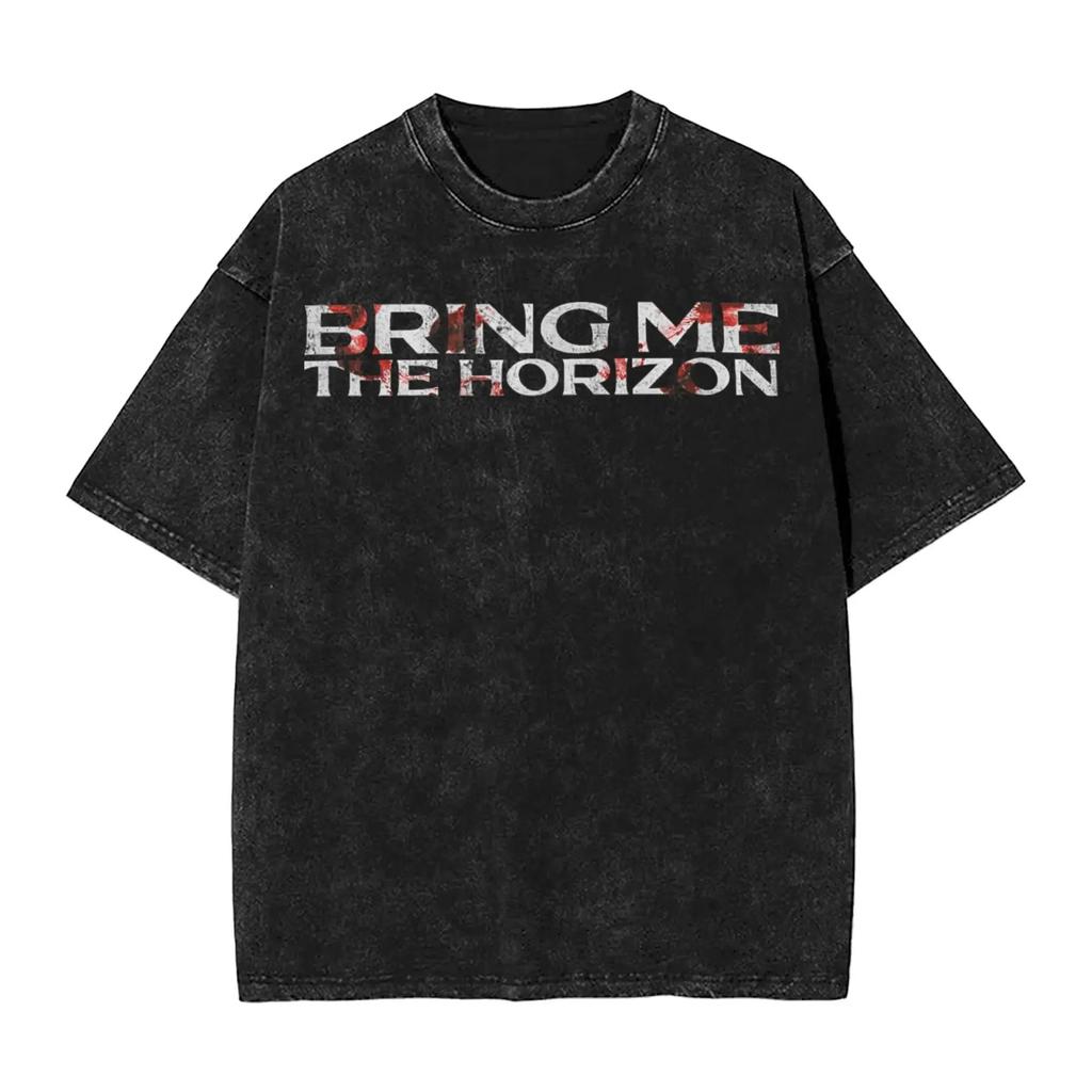 Camisetas de ROCK Band Bring Me The Horizon para Fans BMTH Lavadas Vintage Tops Novedad Camiseta de Verano Británica Algodón Holgado Vintage