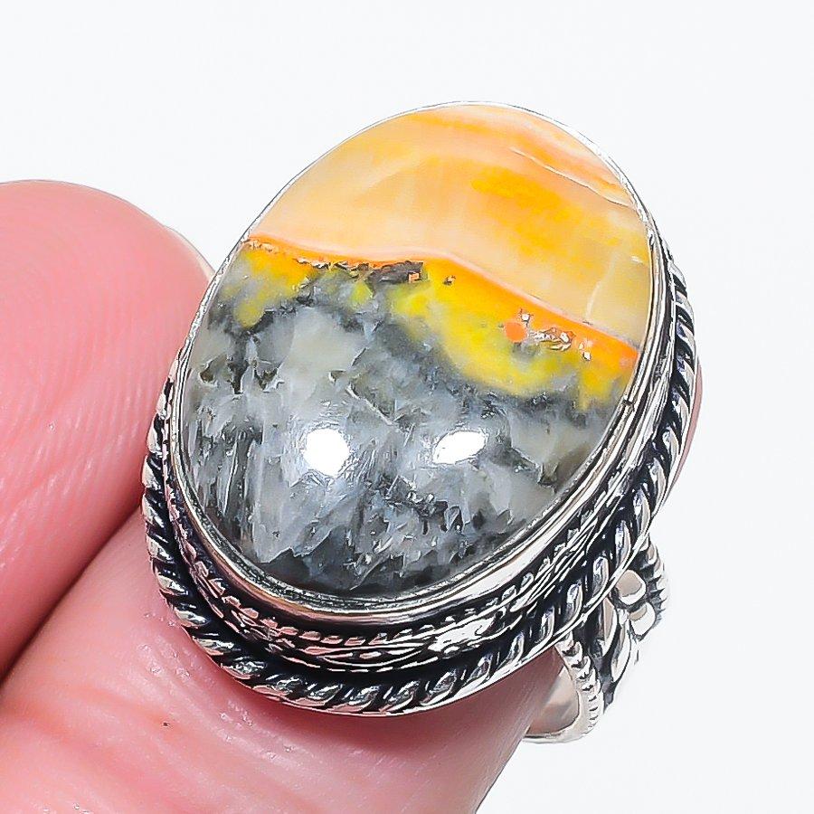 

Натуральный камень Яшма Шмель 925 стерлинговое серебро Ювелирное кольцо Размер 8 p2D77