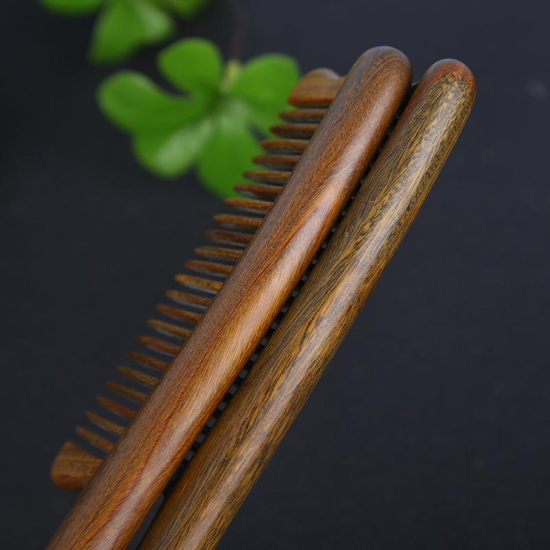Green Sandalwood Carved Long-Handled Massage Comb for Women