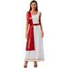 Womens Greek Roman Tunic Dress Square Neck Sleeveless Gold Trim Metallic Shiny Drape Robe Toga Halloween Costume
