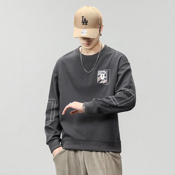 

Men s Trendy Casual Letter Print Round Neck Hoodie for Spring and Autumn - Teen Boys and Couples Outfit XL темно-сірий