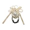 Elegant Black & White Pearl Camellia Keychain with Bow - Stylish Korean Flower Bag Charm
