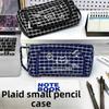 Cute Cat Lattice Pattern Pen Case With Fabric Material For Students And Girls
