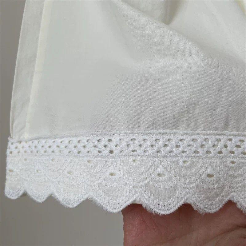 Korean Style Girls' Lace Patchwork Wide Leg Trousers, Spring Fashion, Versatile Straight Leg Pants