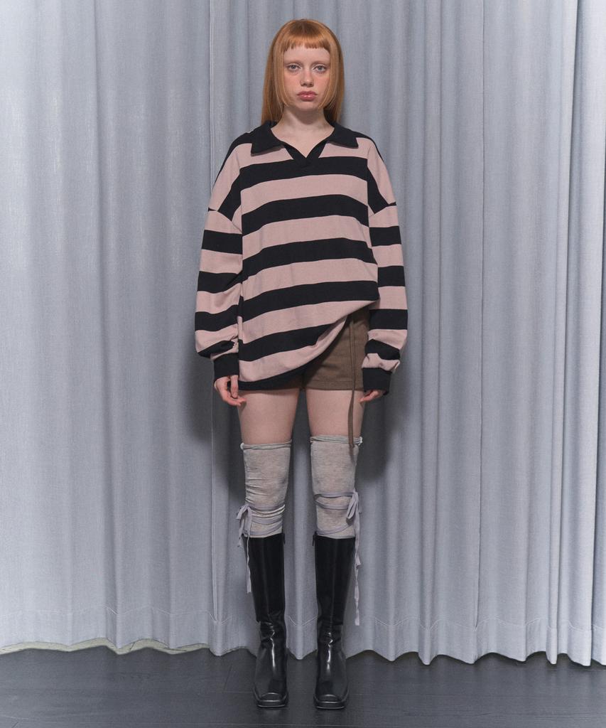 FANCY CLUB Striped Oversized Rugby Tee (Pink)_F24Zb074