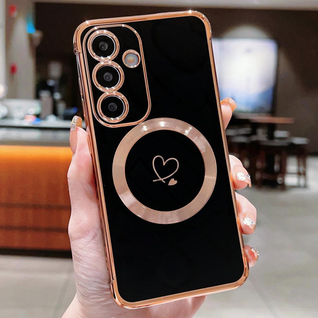 For Samsung Galaxy S26+ Magnetic Case Electroplated TPU Phone Cover Hollow Love Hearts