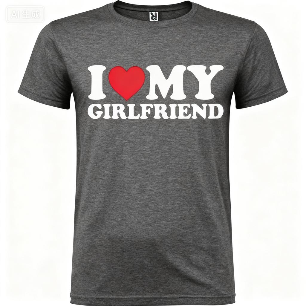 T-shirt Imprimé 100% Coton Été 2025 Je L'aime Ma Petite Amie pour Homme Décontracté Ample Manches Courtes pour Printemps Tops de Sport