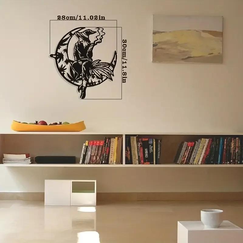 

Украшения из металла - Подвеска для крыльца в стиле Хэллоуина | Кованое железное украшение в виде луны и ведьмы для праздничного домашнего декора светло-серый