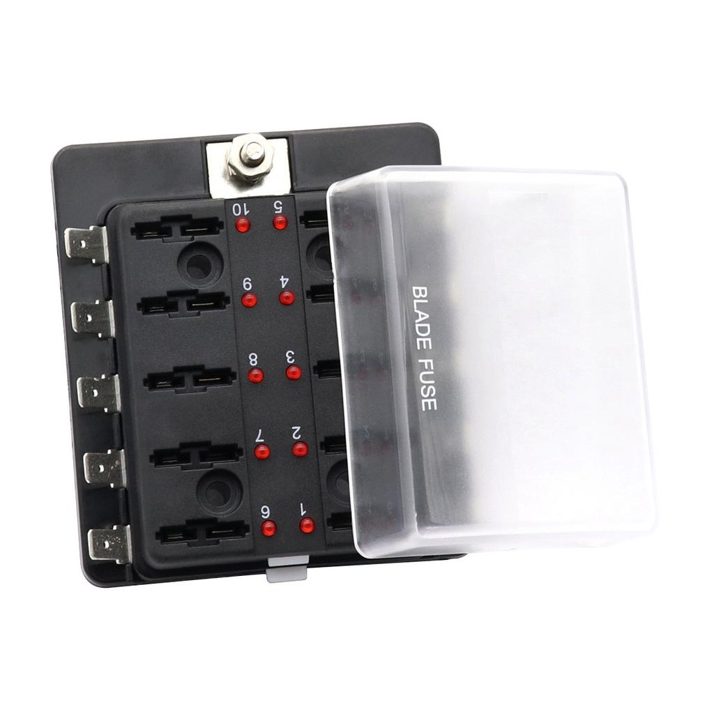 12V 10 Way Fuse Holder W/ LED Indicator Light For Car Yacht Marine