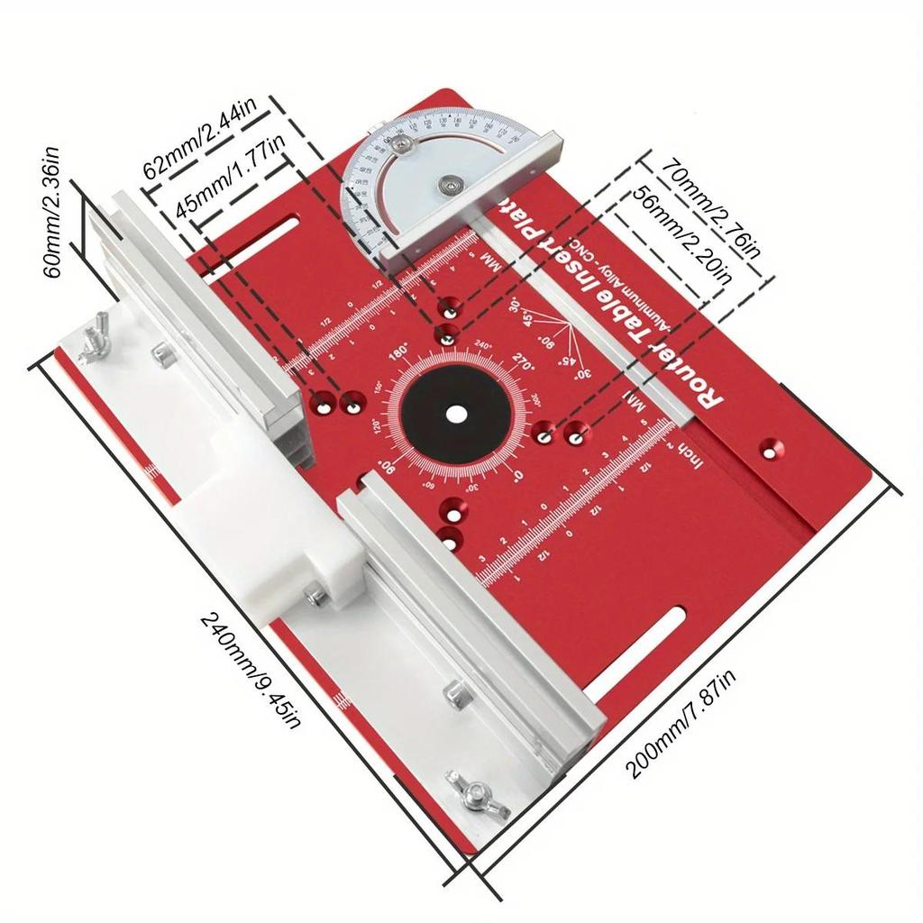 1 set Aluminum Router Table Insert Plate for 65mm Diameter Universal Trimming Machine with Miter Gauge Profile Fence