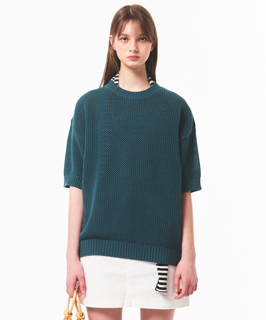 MAINBOOTH Basket Oversized Punching Sweater(Bluish Green)