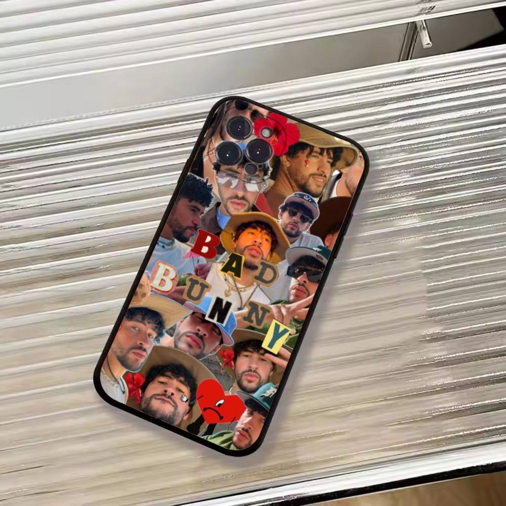 Hot Singer B-Bad Bunny Phone Case For iPhone 17,16,15,14,13,12,11 Plus,Pro Max,XS,Soft Silicone Black Cover