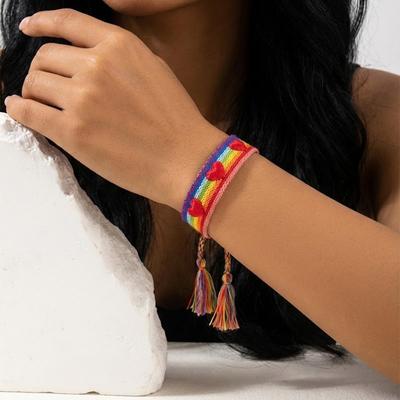 New European-American Heart Woven Bracelet: Adjustable Handmade Tassel Wristband