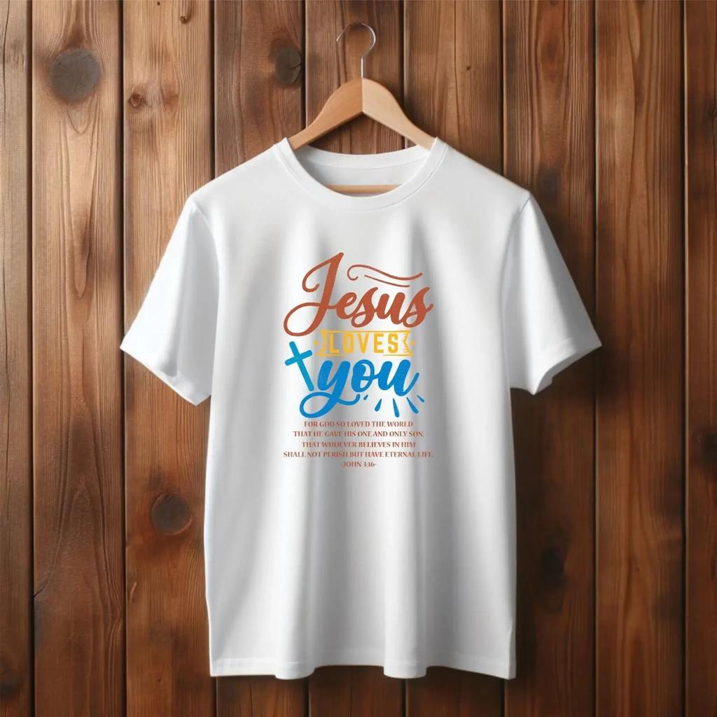 T Shirt Jesus Loves You mit biblischem Zitat vom Glauben inspiriert Geschenk Stylish Unisex gr