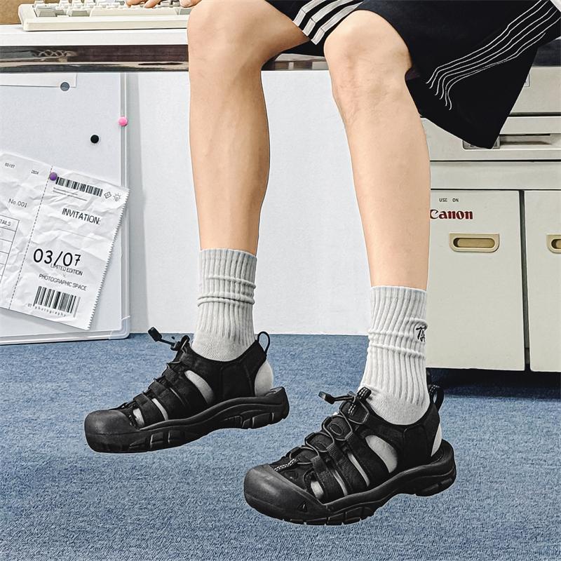 FashionSummer Men Platform Sandals Mesh Genuine Leather Breathable Beach Shoes Outdoor Non-slip Soft-soled Hiking Shoes Waterproof Shoe