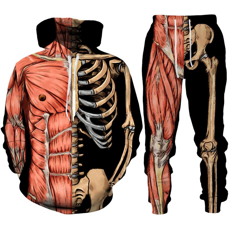 

Мужской спортивный костюм с 3D-принтом Horror Skeletal, забавный костюм для косплея на Хэллоуин с капюшоном и брюками, комплект из 2 предметов, свободный свитер в уличном стиле 6XL