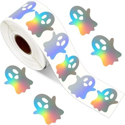 500 Stück Halloween Geister Aufkleber Rolle Geister Laser Aufkleber Dekorative Selbstklebende Papieraufkleber für Halloween Party Gastgeschenke