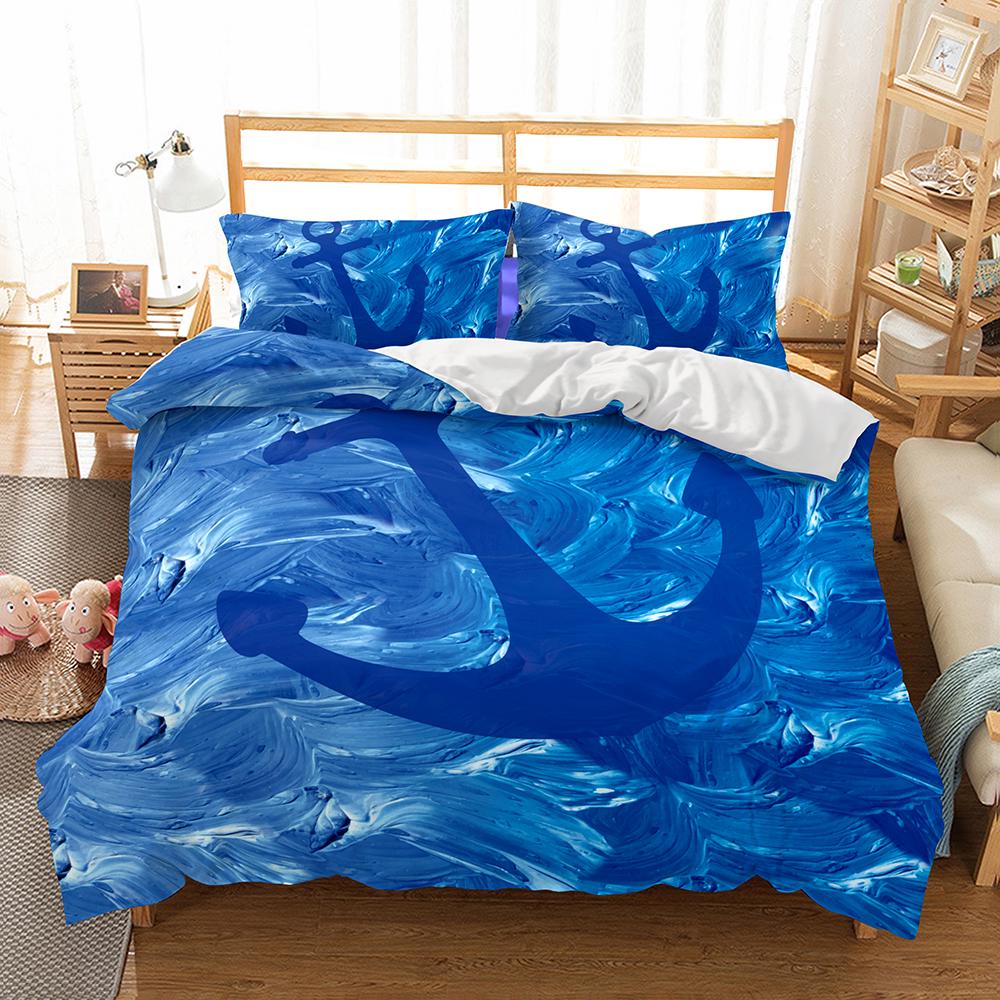 Mediterranean Bedding Dark Blue King Size Duvet Cover Pillow Case Ship's Anchor Bed Cover Double Quilt Cover Set Blue 228x228
