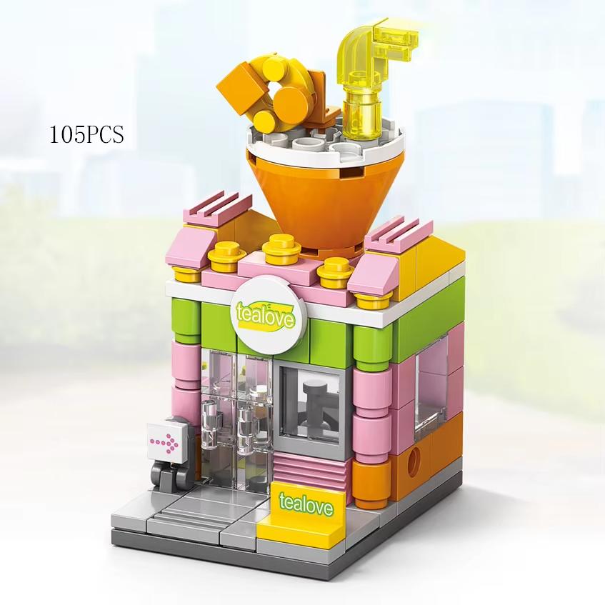 Mini Shop DIY Restaurant Coffee Milk Tea Shop Street View Food House Building Blocks Kit Girls' Building Blocks Movie Models Chi