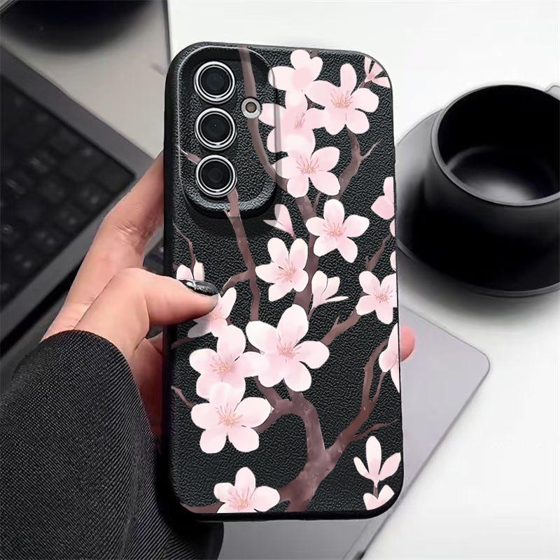 Hand-drawn Style Sakura Case For Samsung Galaxy A57 A37 A17 A56 A36 A26 A16 A55 A35 A25 A15 A54 5G S21 FE S22 S23 S24 Plus S25 Edge S26 Ultra