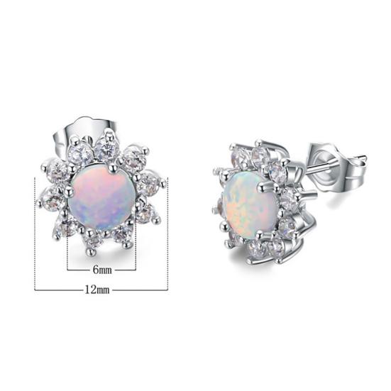 Glänzende runde Faux-Opal-Kronenform-Charm-Ohrstecker für Damen, Party, Schmuck, Geschenk