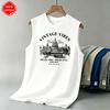 Men's Summer Vest Is Loose-fitting. Features the "VINTAGE VIBES" Pattern Print. A Casual Sleeveless Top