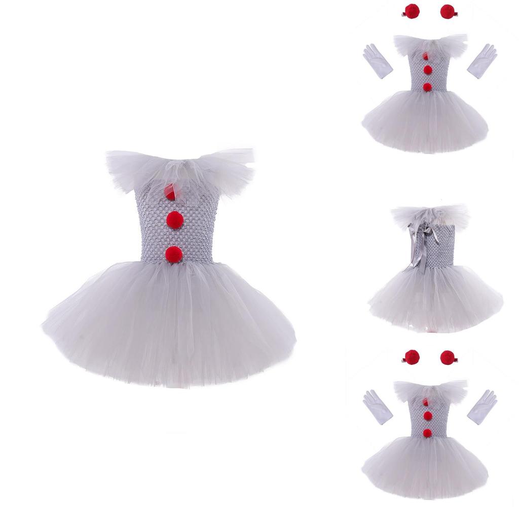 Accattivante Set Vestito da Clown in Rete per Costumi di Halloween dei Bambini